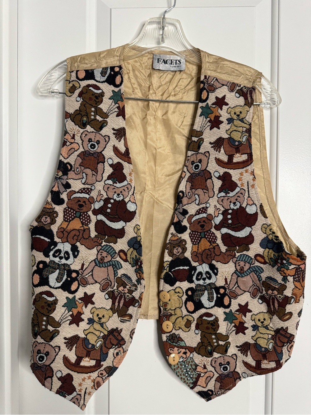 Vintage 90s Tapestry Teddy Bear Vest Xmas Vest Size Large Facets by Mirrors